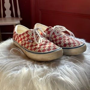 Vans red checked low rise skate shoes